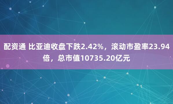 配资通 比亚迪收盘下跌2.42%，滚动市盈率23.94倍，总市值10735.20亿元